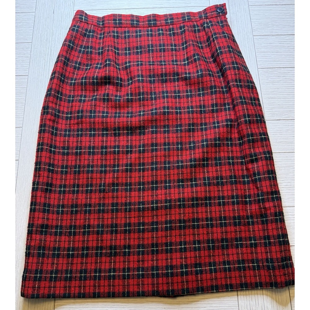 Pendleton Vintage Red & Black Plaid Lined Skirt 100% Virgin Wool Sz 12 Classic